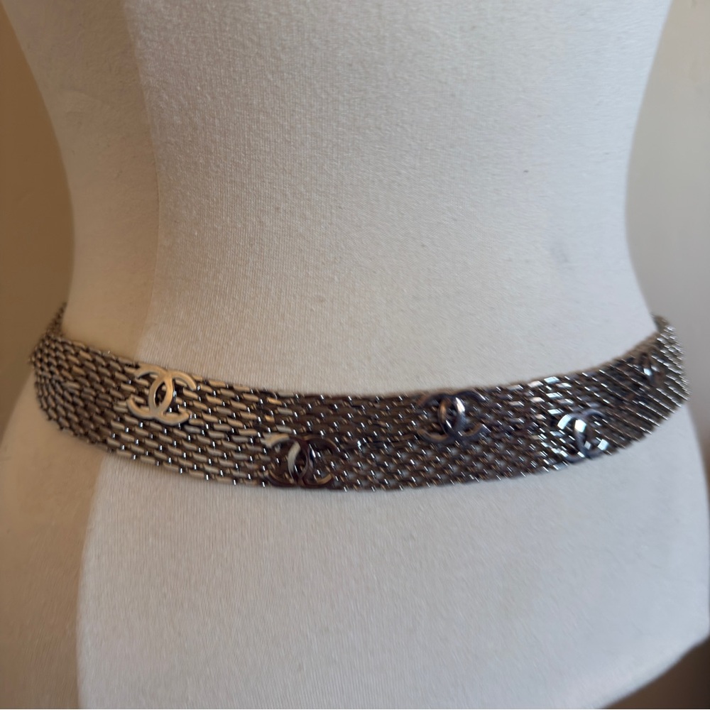 Chanel CC Silver Chain Belt with Logo Cocomark Accents